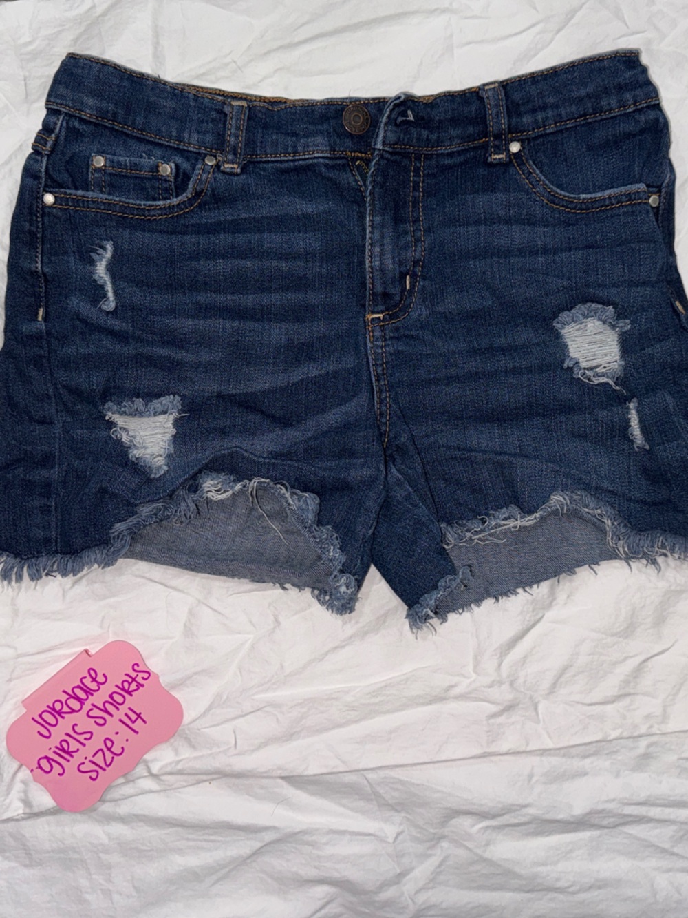 Jordache Girls Distressed Denim Shorts Size 14 Frayed Hem Stretch Jean Shorts